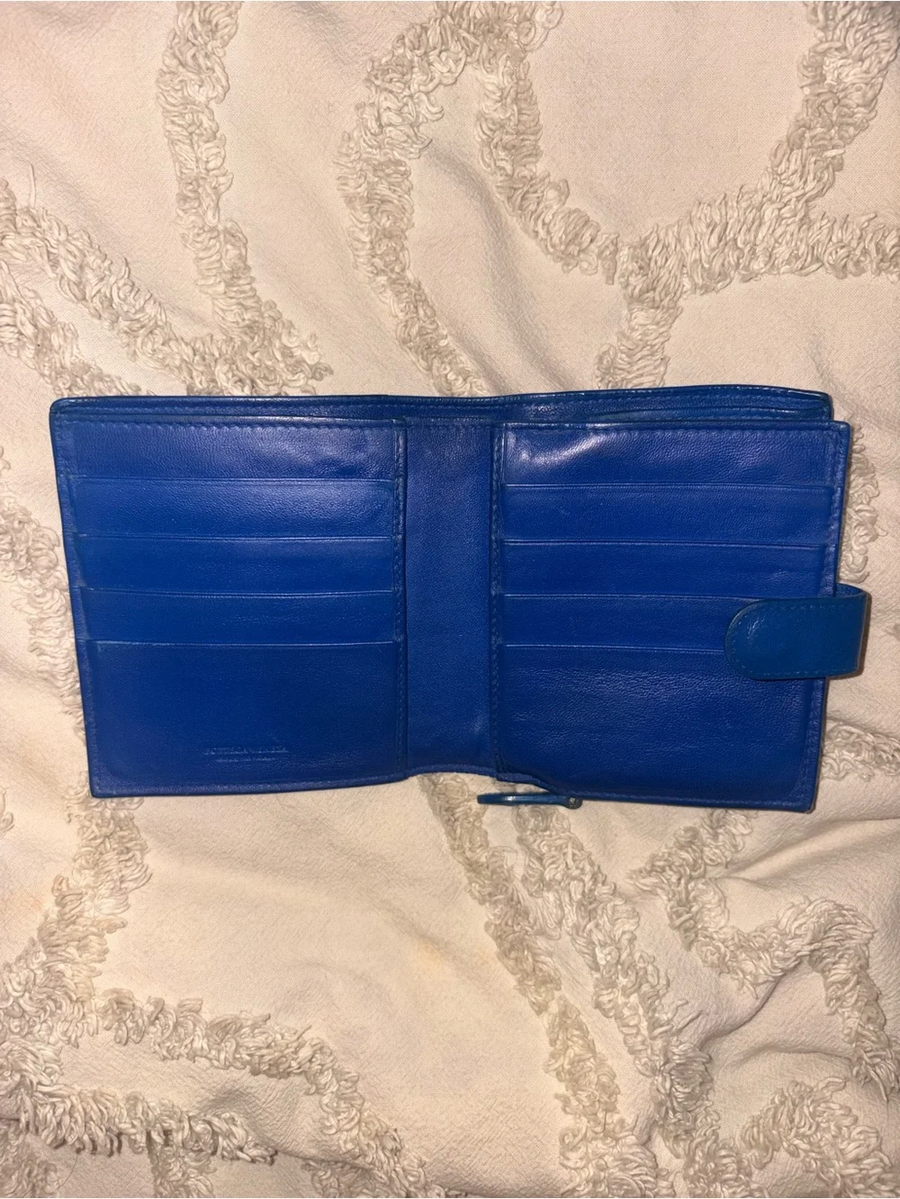 Bottega Veneta Blue Intrecciato Woven Leather Bifold Zip Wallet